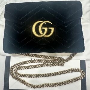Velvet Matelasse GG Marmont Chain Wallet Bag Black